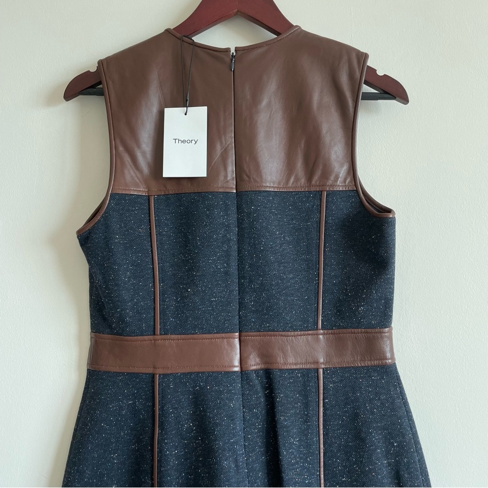 THEORY Calvino W. Heighten Mixed-Media Dress in Tweed and Leather - Picture 8 of 11